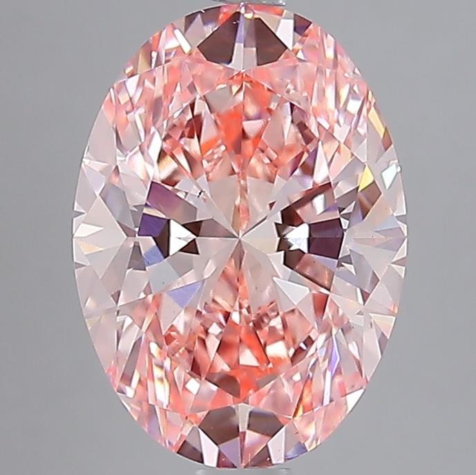 Actual 5.04 carat Fancy Vivid Orangy Pink Oval lab-grown diamond