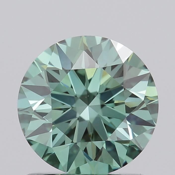 Actual 0.99 carat Vivid Greenish Green Round lab-grown diamond
