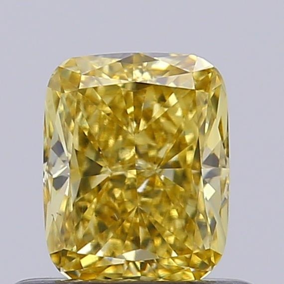 Actual 0.56 carat Fancy Intense Yellow Cushion lab-grown diamond