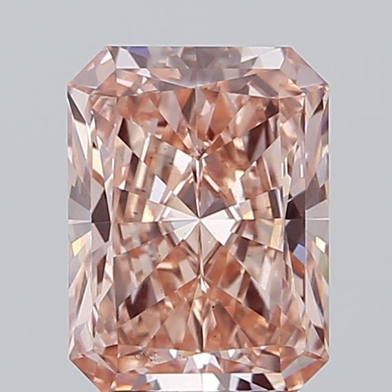 Actual 3.06 carat Fancy Vivid Orangy Pink Radiant lab-grown diamond
